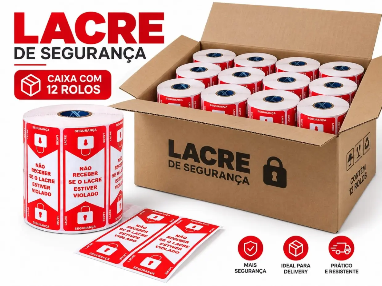 ETIQUETA LACRE DELIVERY 100 X 35 37,5M 1000 ETIQUETAS CX 12 ROLOS