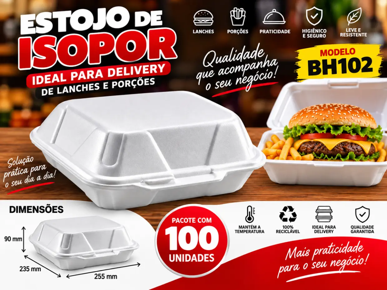 ESTOJO ISOPOR BH102 S/DIV BOM APETITE C/100 255X235X90